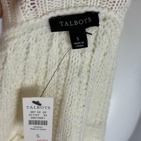 NWT Talbots Poncho Sweater Chunky Mockneck Cable Bobble Knit Ivory Size Small - Picture 6 of 7